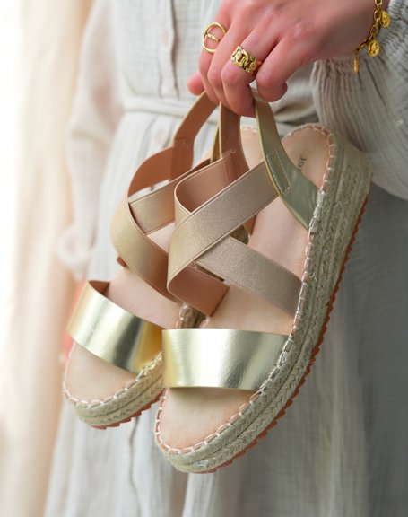 Sandales Compenses Femme Dores Bi-matire - Style et Confort