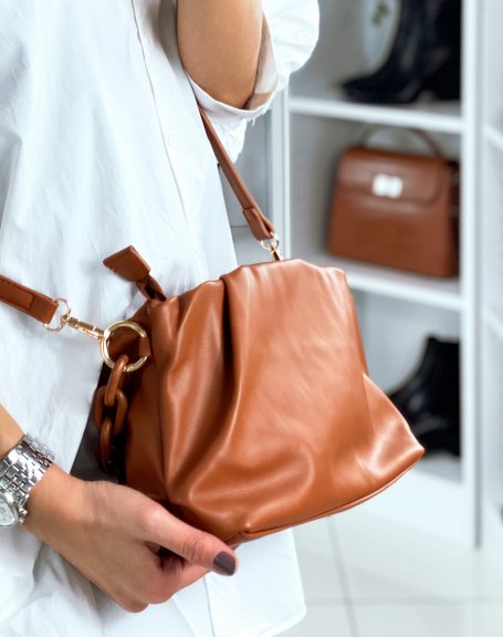 Sac  main forme besace marron  fausses chaines