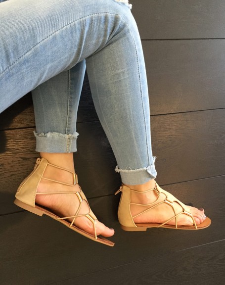 Sandale plate avec lastique beige