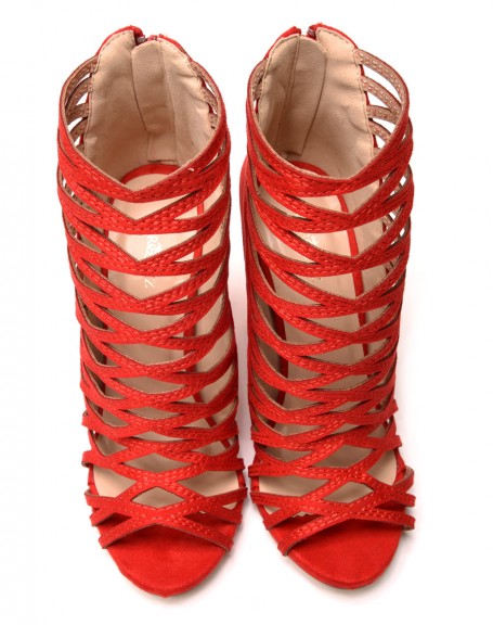 Sandales rouges  talons & multiples lanires croises