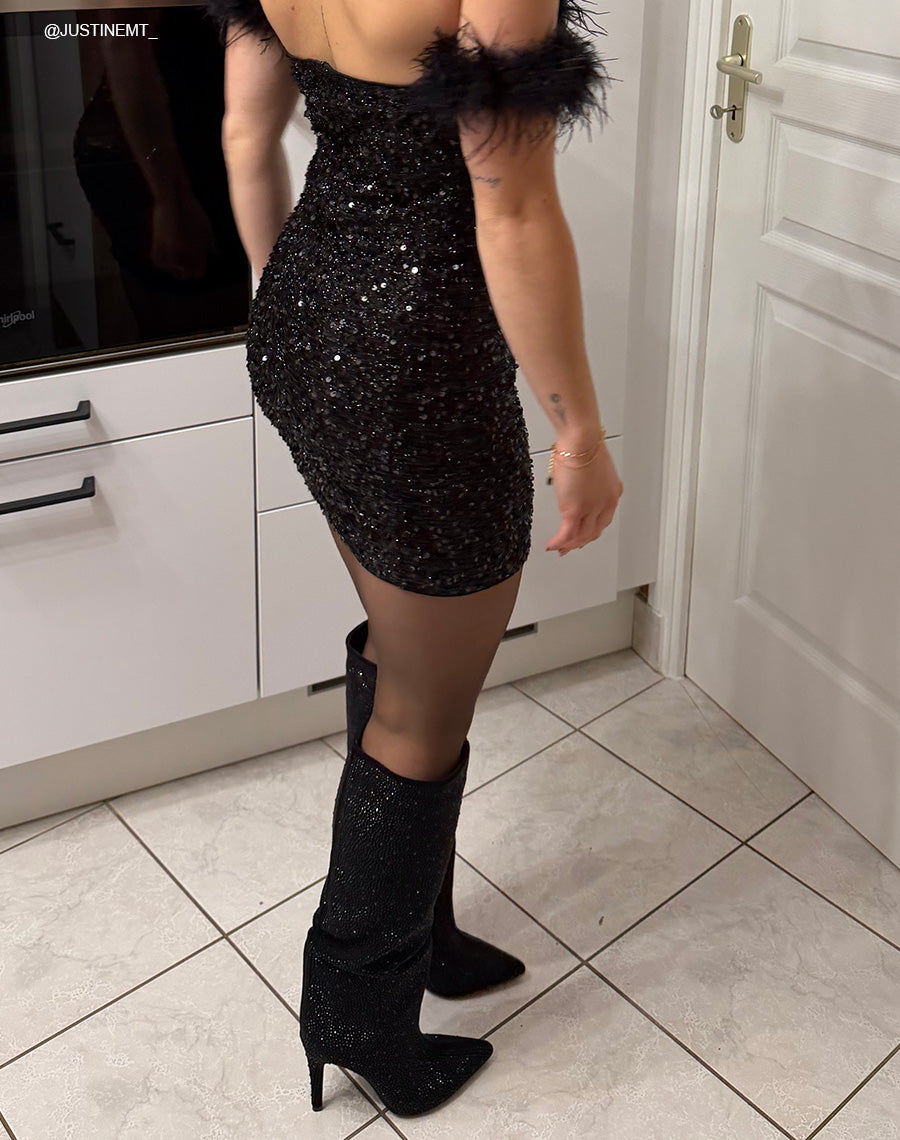 Bottes noires à strass – Talon aiguille & glamour assuré