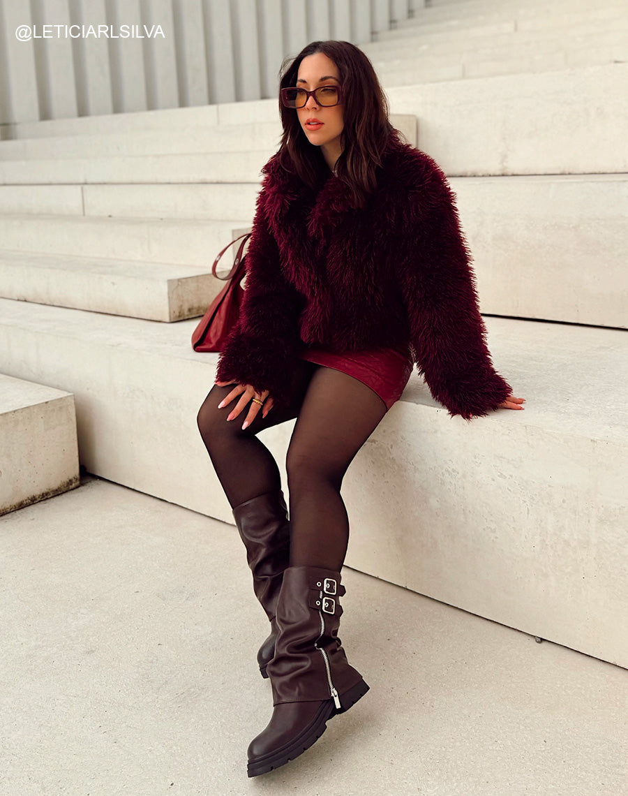 Bottines femme bordeaux à revers et double boucle tendance