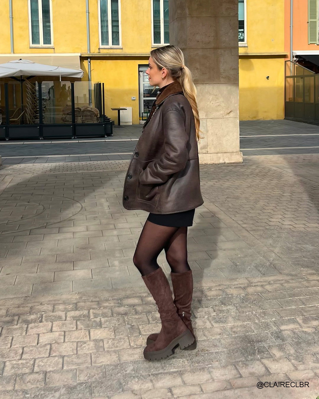 Bottes femme marron en suédine effet chaussette avec plateforme et talon carré