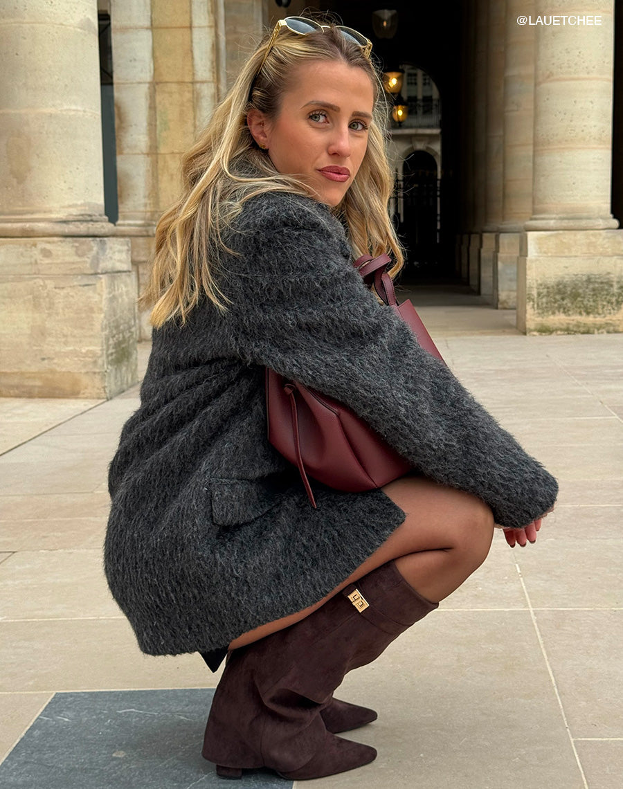 Bottes en suédine marron chocolat à talon et bout pointu