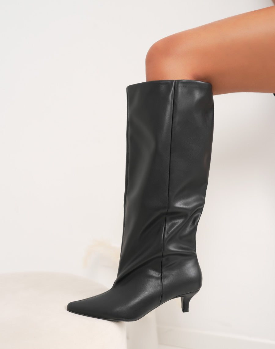 Bottes femme noires tendance à mini talon aiguille et tige large doublée polaire