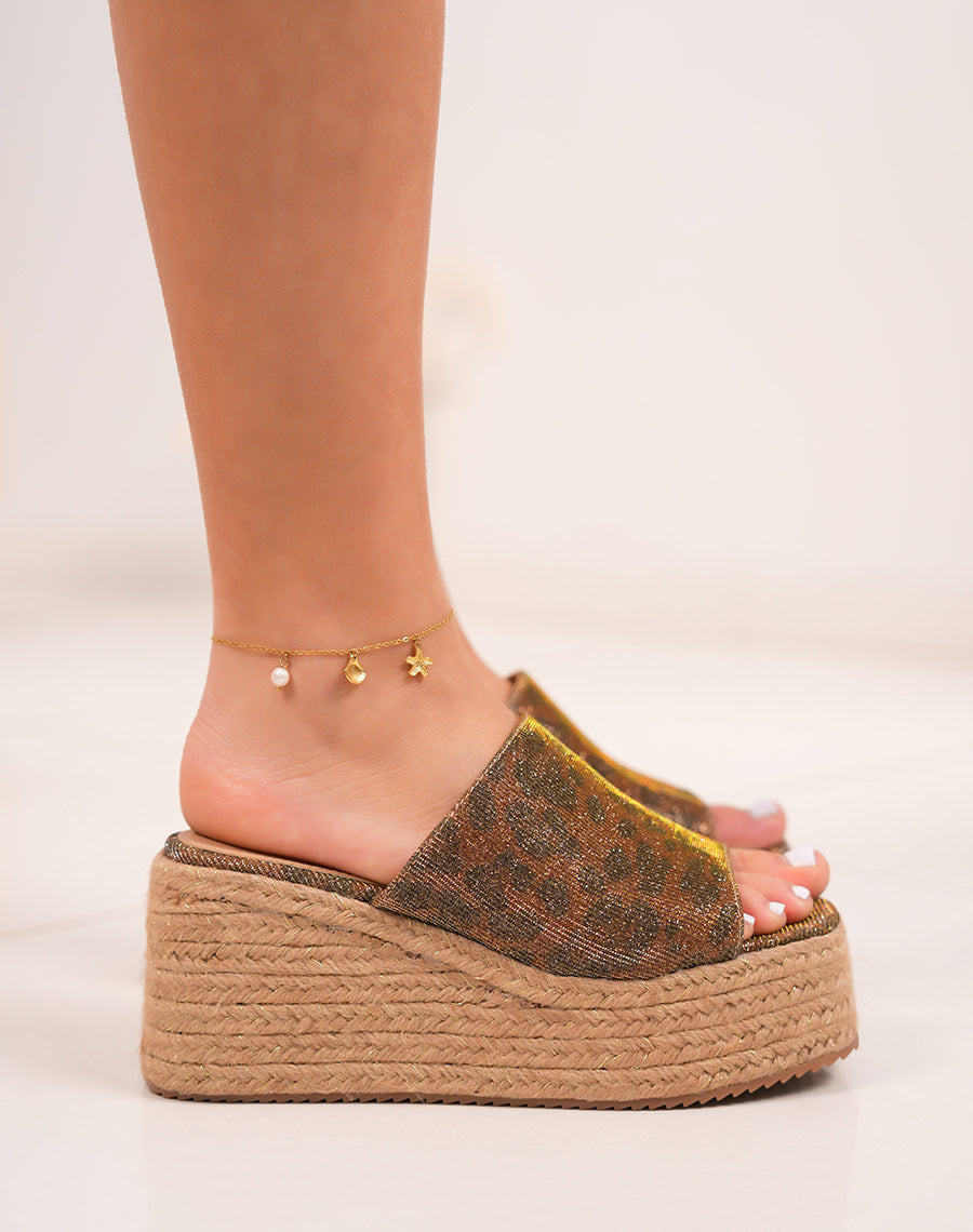 Wedding woman sandals FINDLAY Skill leopard effect and embroidered heel