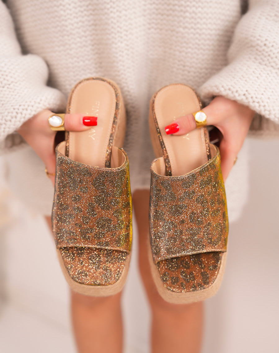 Wedding woman sandals FINDLAY Skill leopard effect and embroidered heel