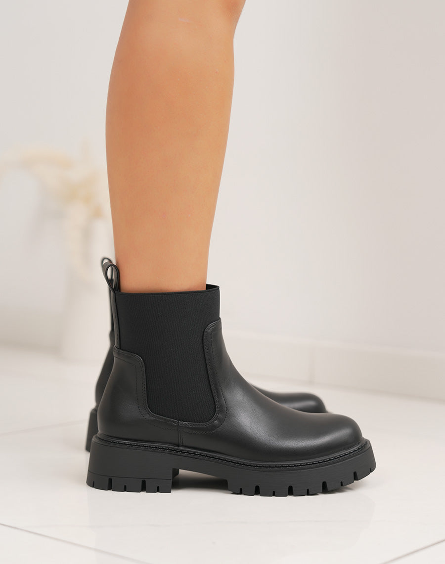 Bottines Chelsea noires fourrées – Semelle crantée
