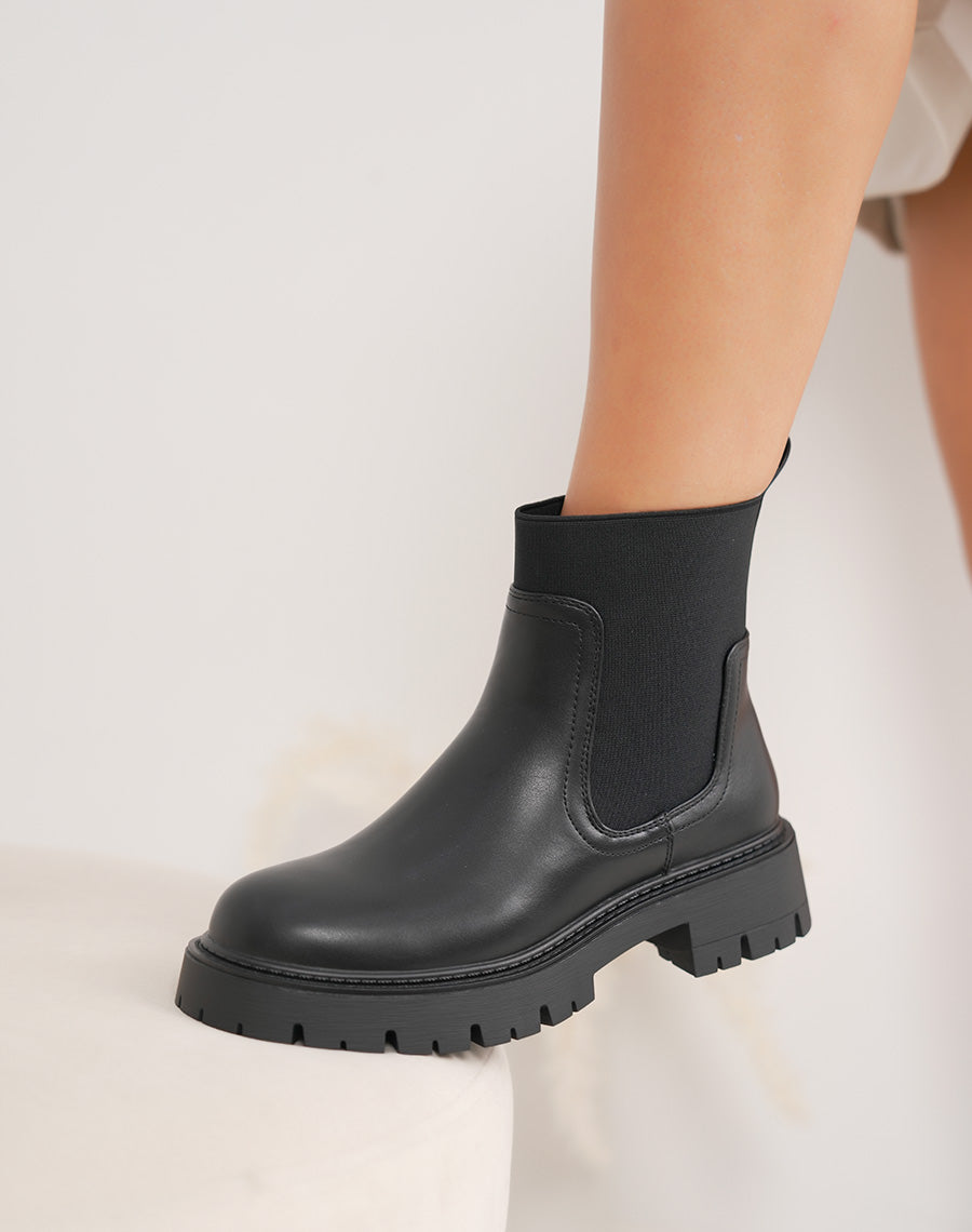 Bottines Chelsea noires fourrées – Semelle crantée