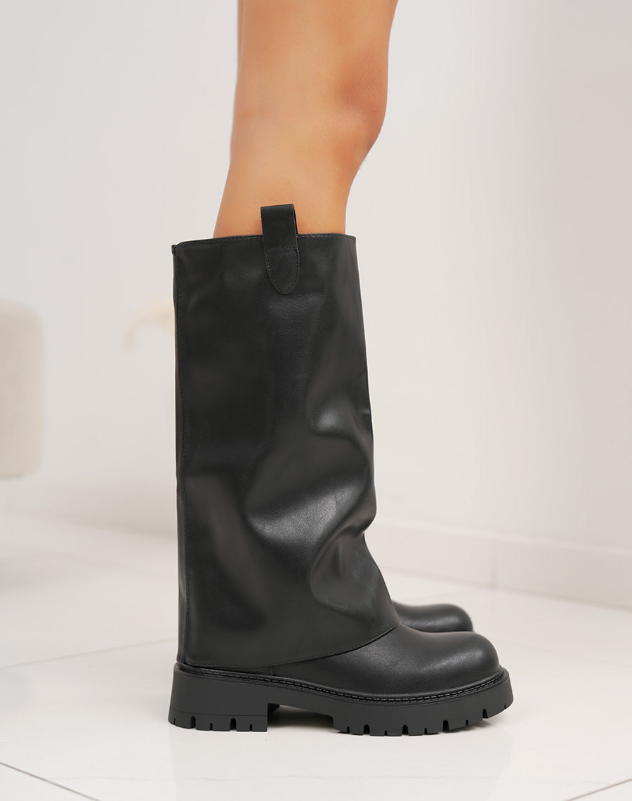 Bottes noires effet deux en un avec semelle crantée