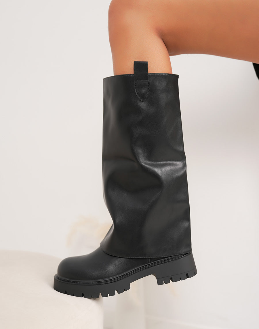 Bottes noires effet deux en un avec semelle crantée