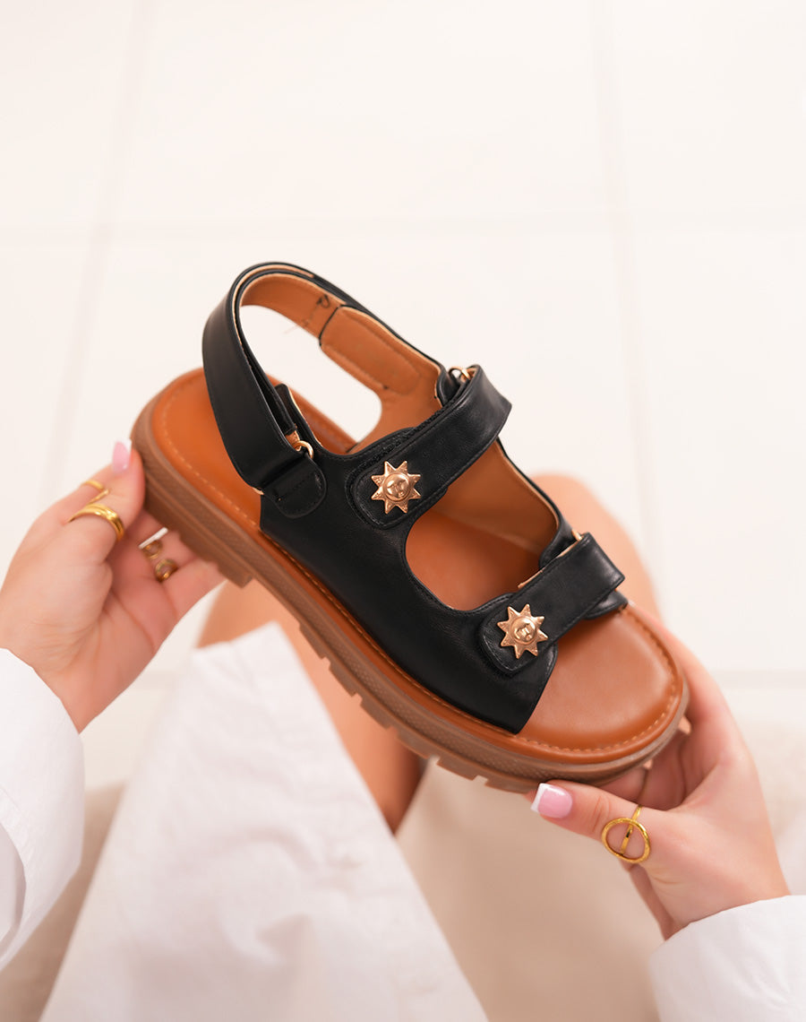 Sandals FINDLAY Black woman with double straps and sunburn details bronze
