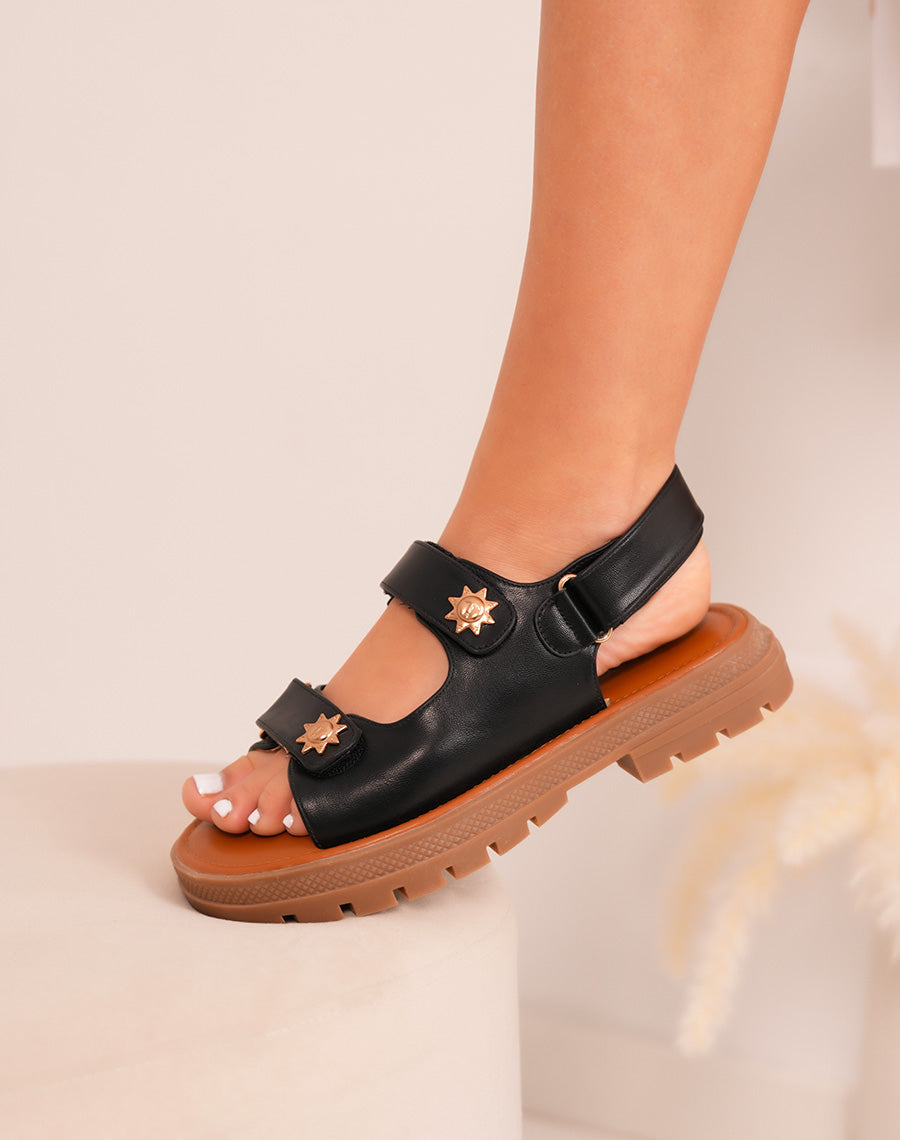 Sandals FINDLAY Black woman with double straps and sunburn details bronze