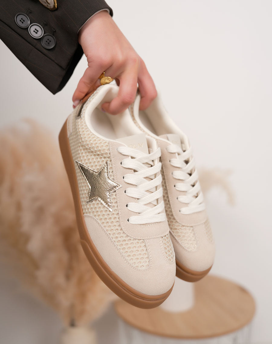 Basket femme beige tendance à plateforme marron avec étoile dorée