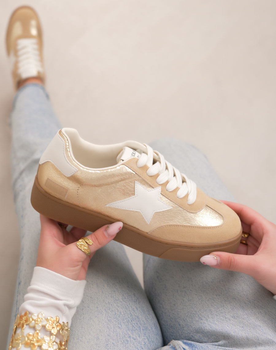 Basket femme dorée tendance à plateforme marron avec étoile blanche