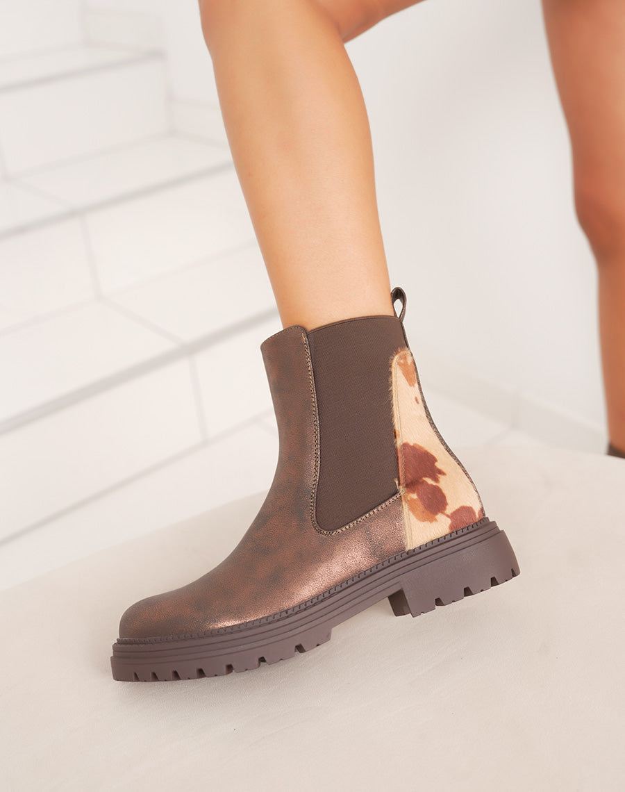 Bottines Chelsea marron irisées à empiècement effet vachette
