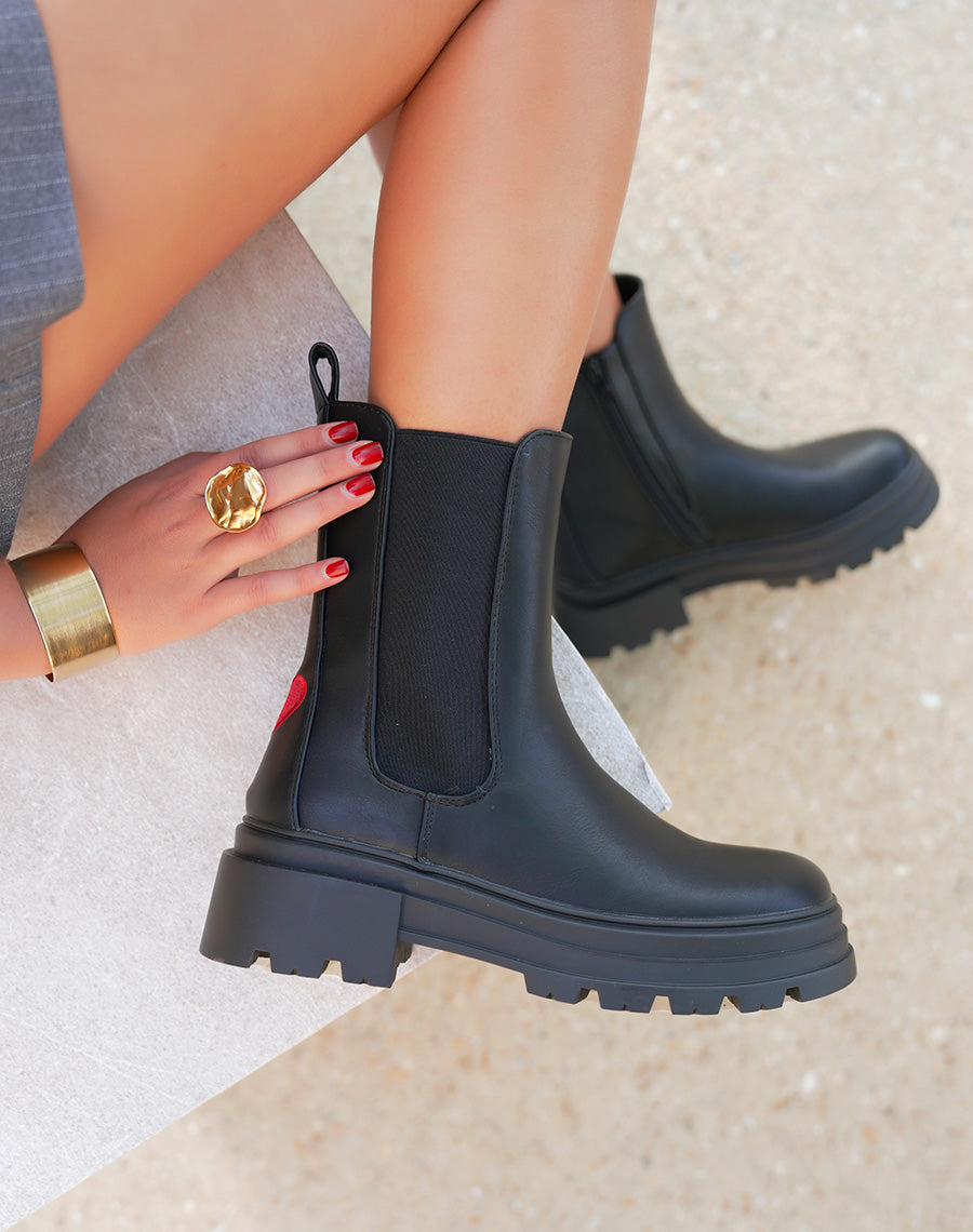 Bottines Chelsea Noires à Semelle Épaisse pour Femme