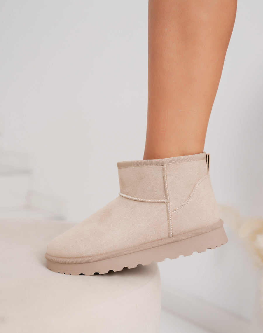 Bottines basses fourrées en suédine beige