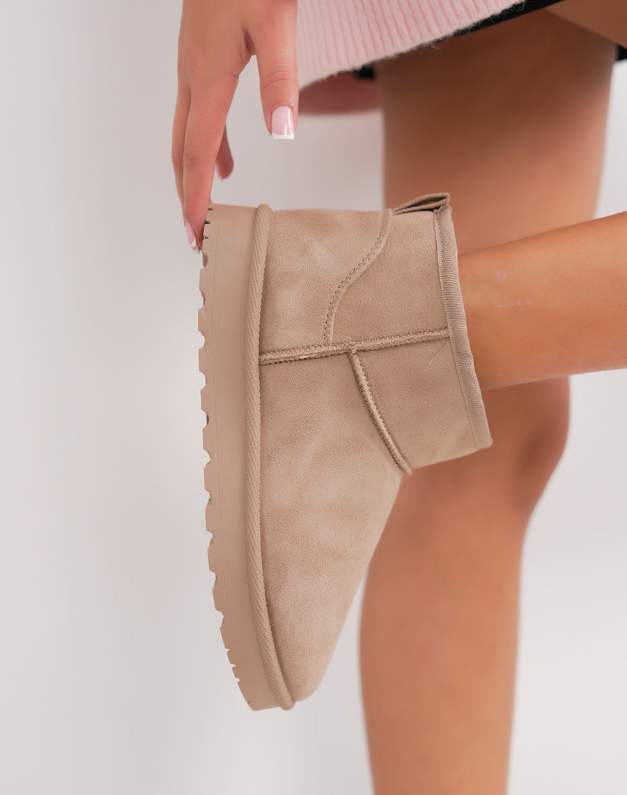 Bottines basses fourrées en suédine taupe