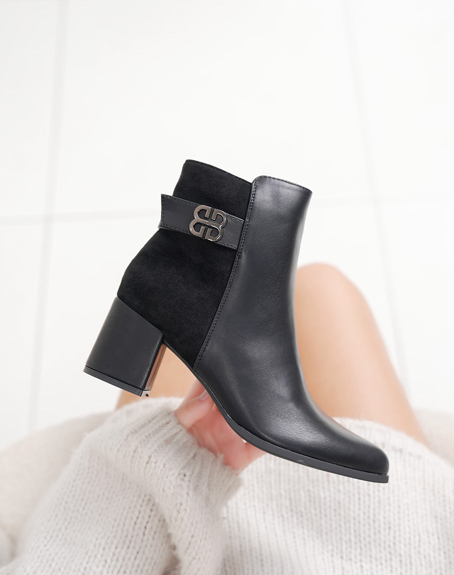 Bottines noires bi-matière à talon épais