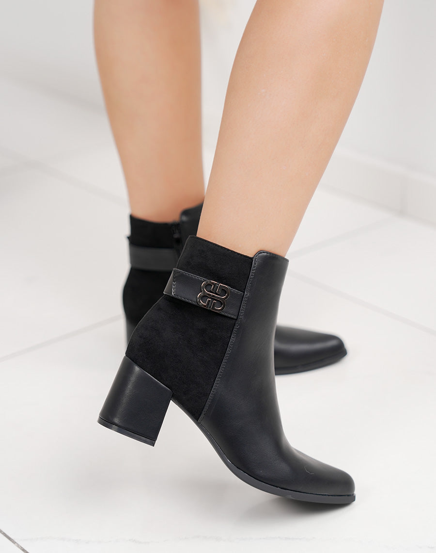 Bottines noires bi-matière à talon épais