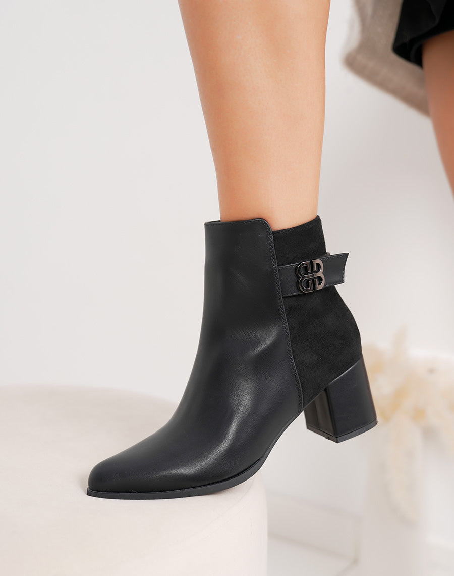 Bottines noires bi-matière à talon épais