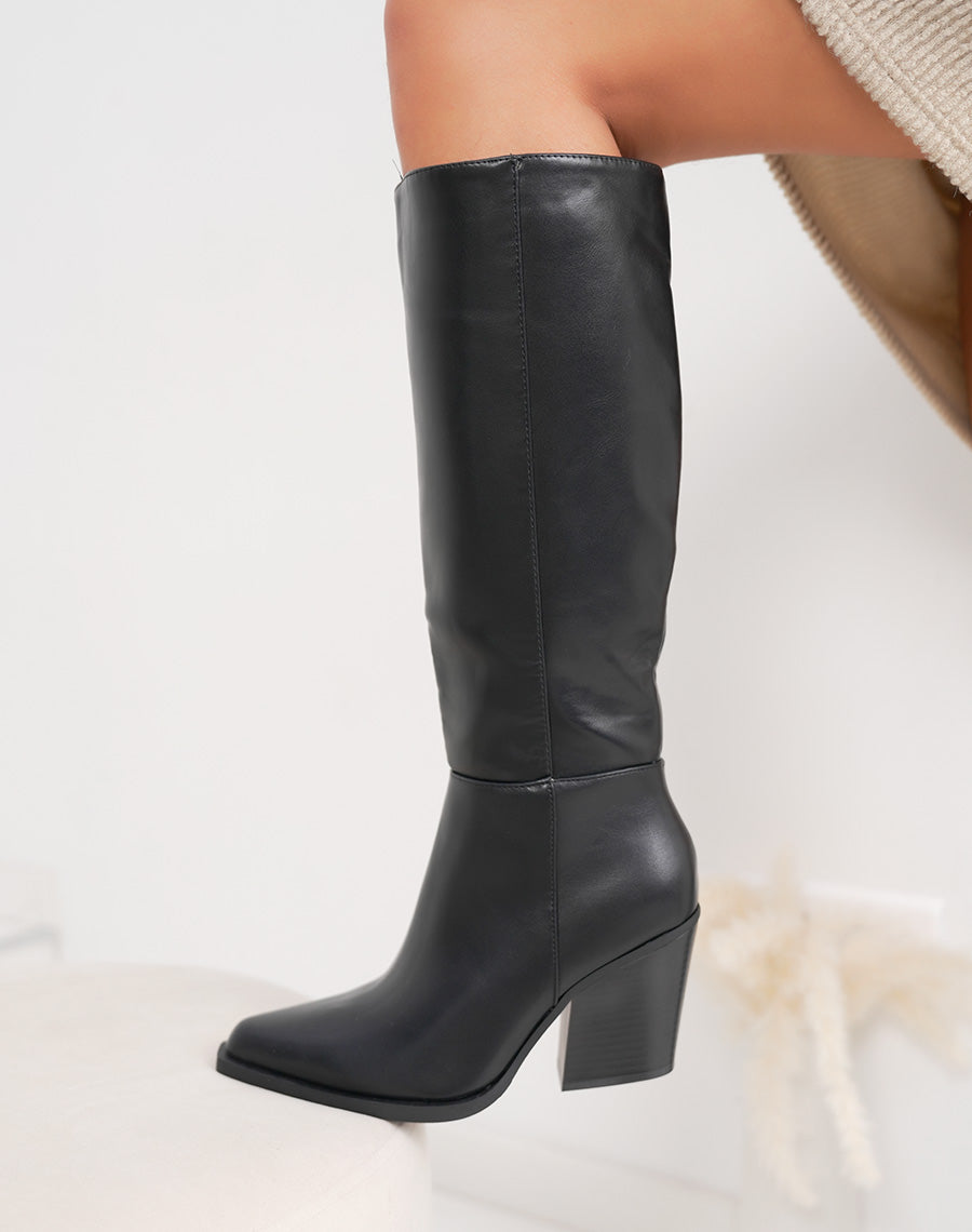 Bottes femme noires à talon biseauté, élégantes avec bout pointu