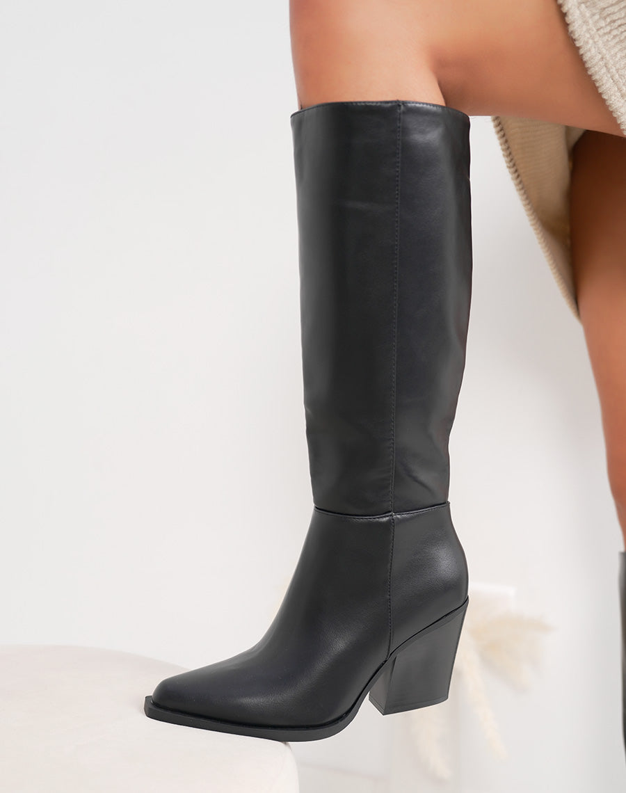 Bottes femme noires à talon biseauté, élégantes avec bout pointu