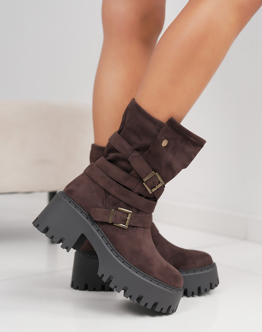 Bottines femme marron élégantes avec boucles décoratives