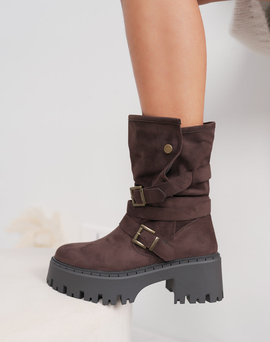 Bottines femme marron élégantes avec boucles décoratives