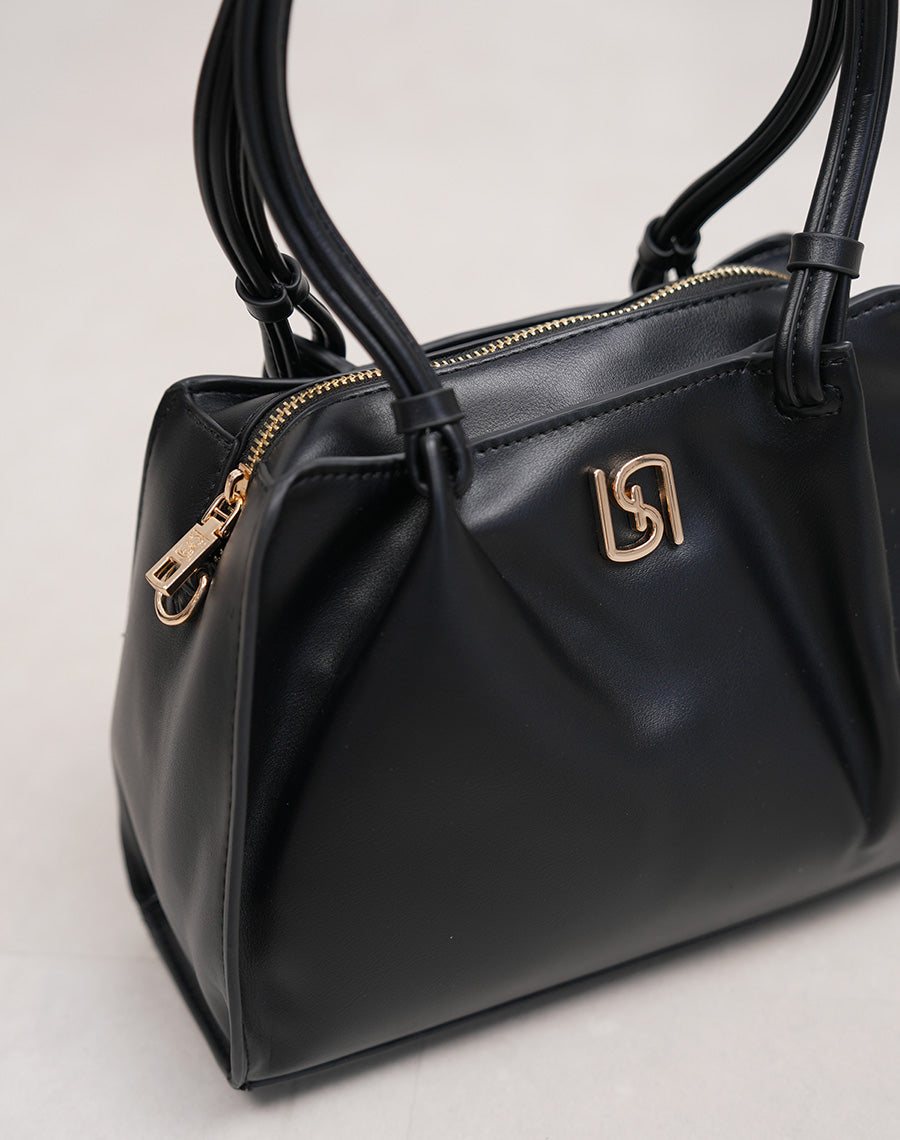 Sac à main femme noir en similicuir avec double anse et détail doré chic