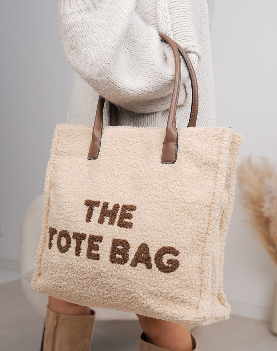 Sac moumoute beige "The Tote Bag" avec fermeture zip