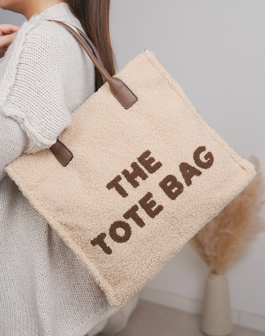 Sac moumoute beige "The Tote Bag" avec fermeture zip