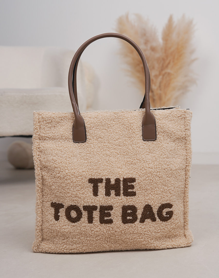 Sac moumoute beige "The Tote Bag" avec fermeture zip