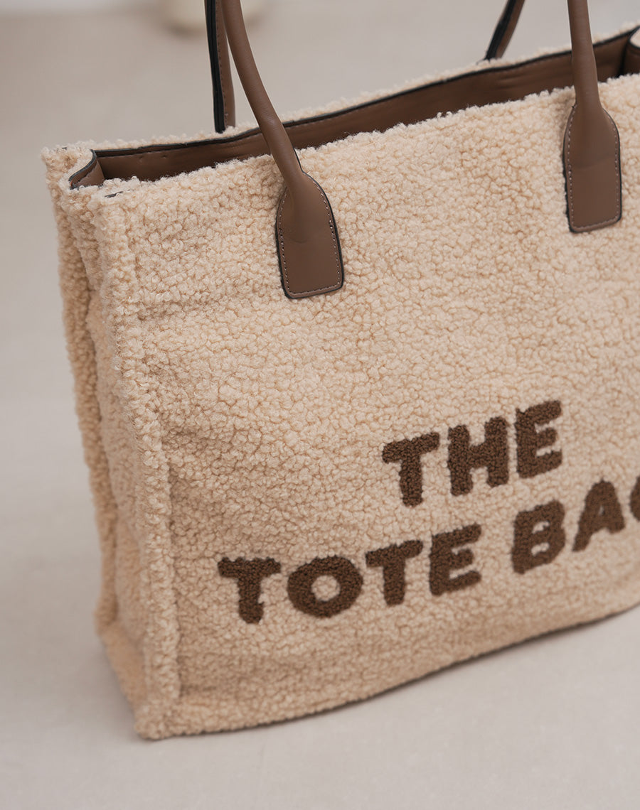 Sac moumoute beige "The Tote Bag" avec fermeture zip