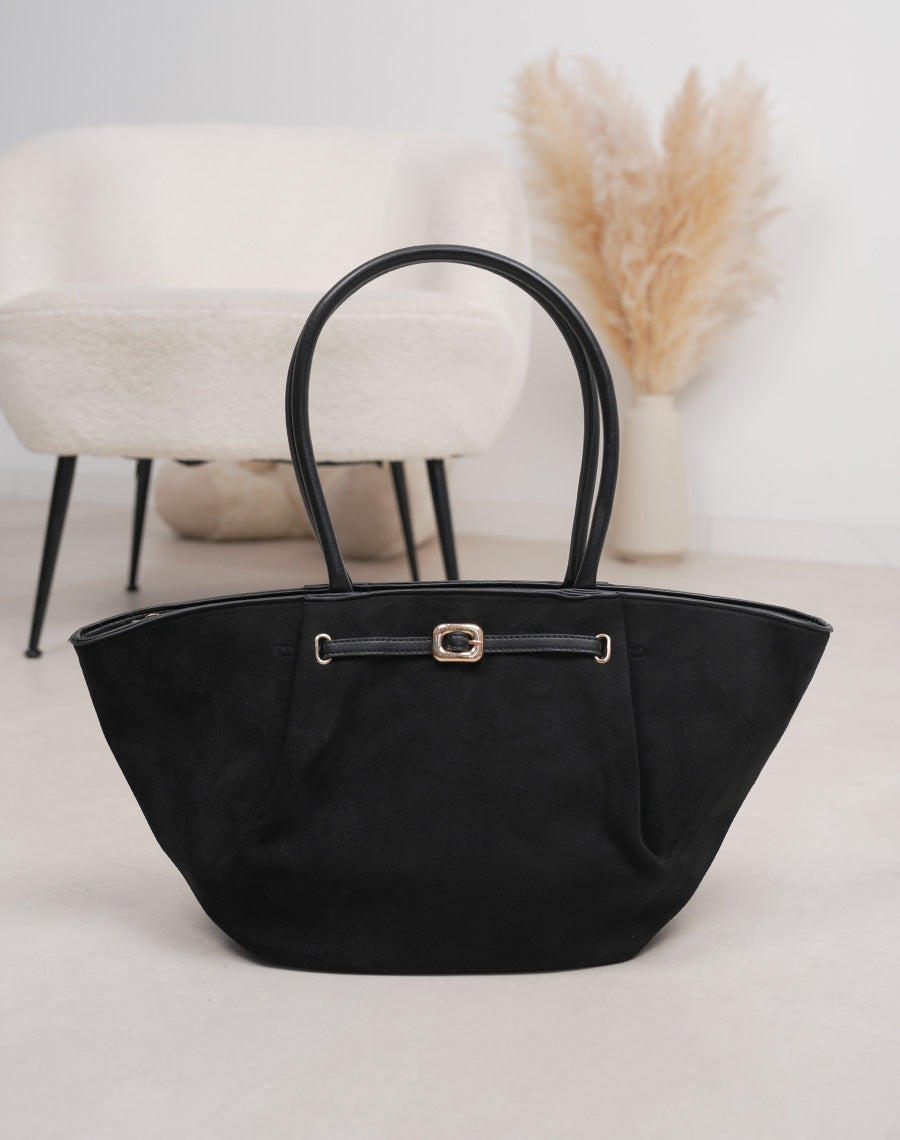 Sac trapèze noir en suédine avec détail doré