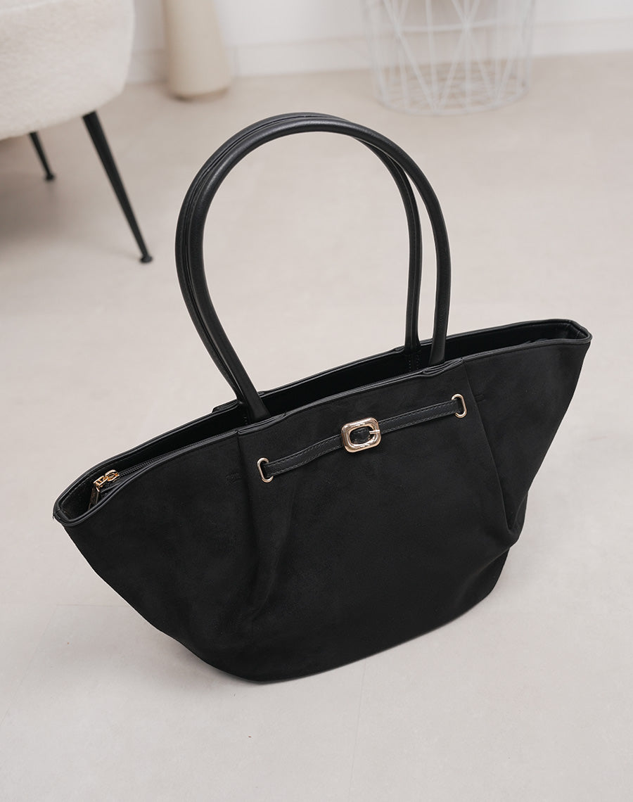 Sac trapèze noir en suédine avec détail doré