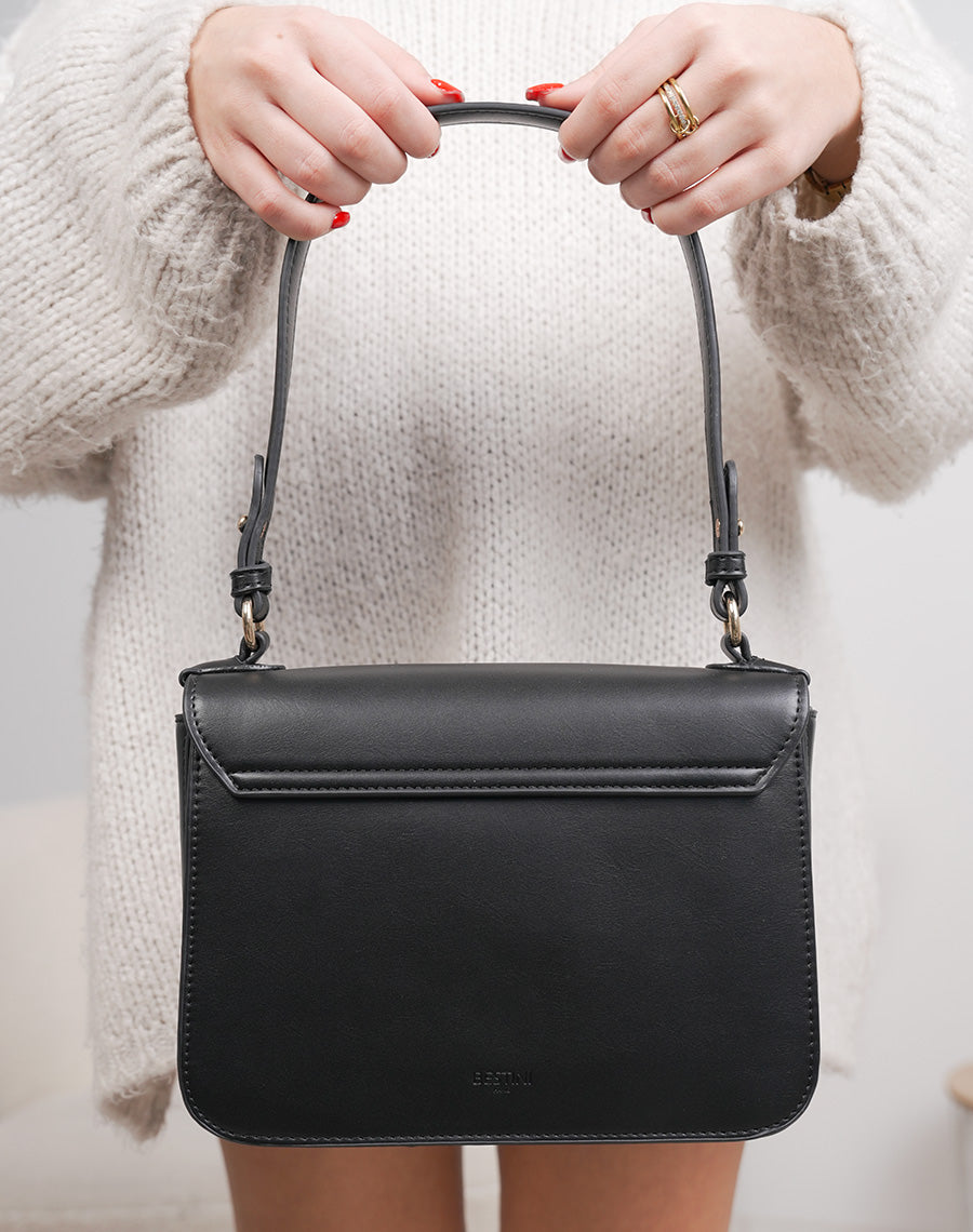 Sac pochette noir en similicuir avec détail doré