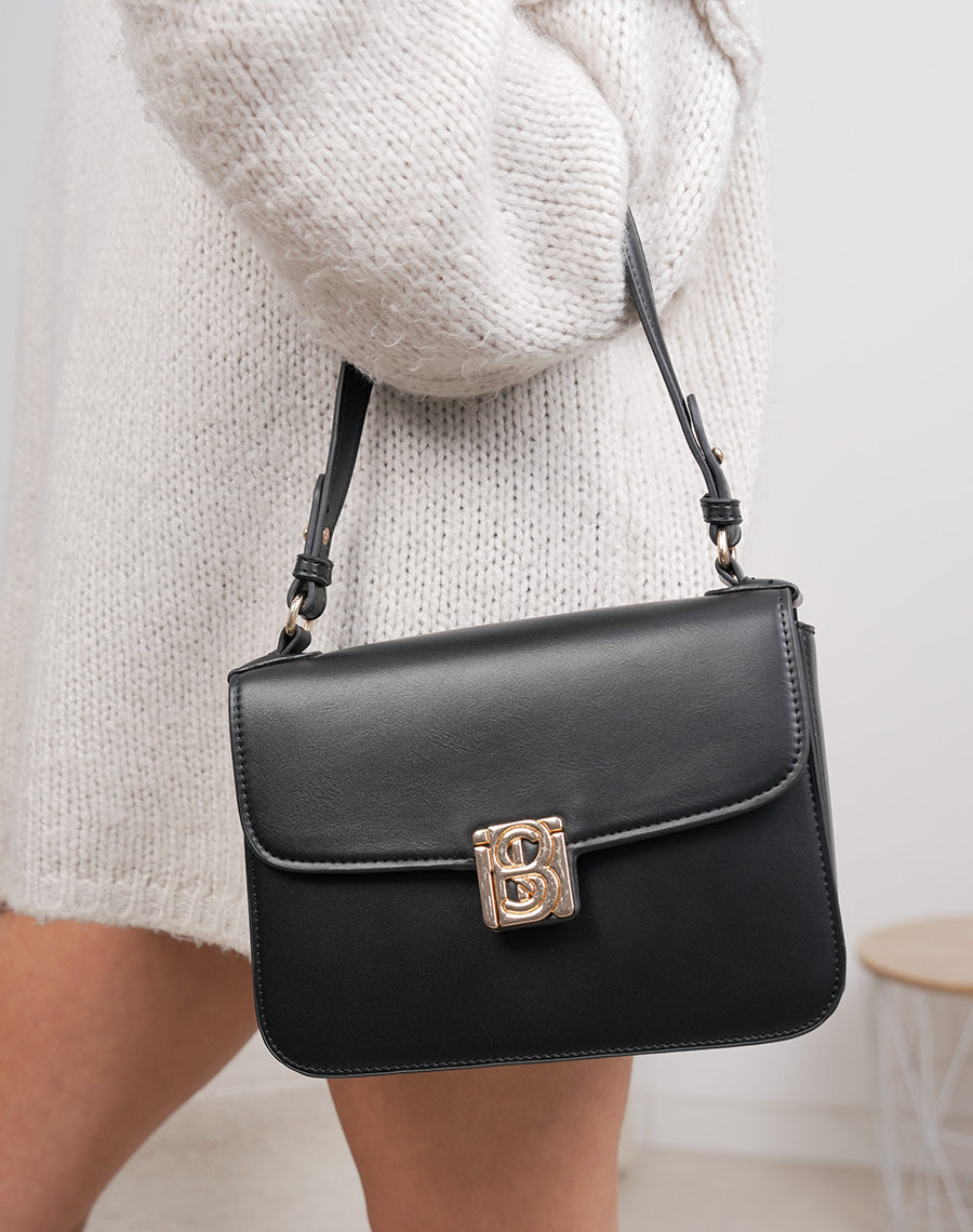 Sac pochette noir en similicuir avec détail doré