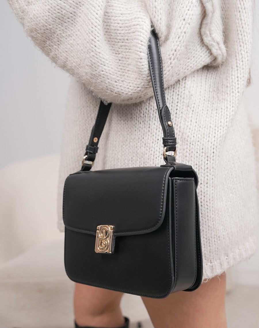 Sac pochette noir en similicuir avec détail doré