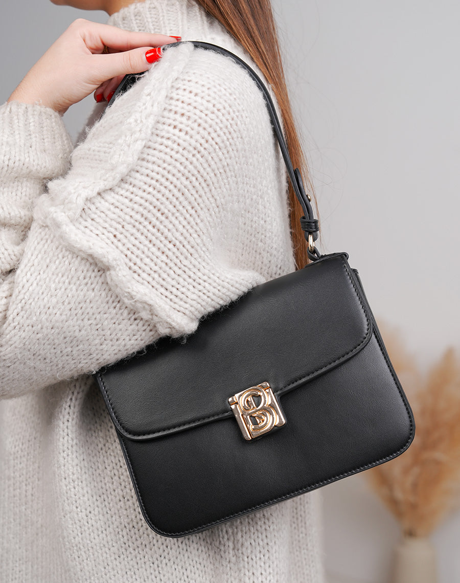 Sac pochette noir en similicuir avec détail doré