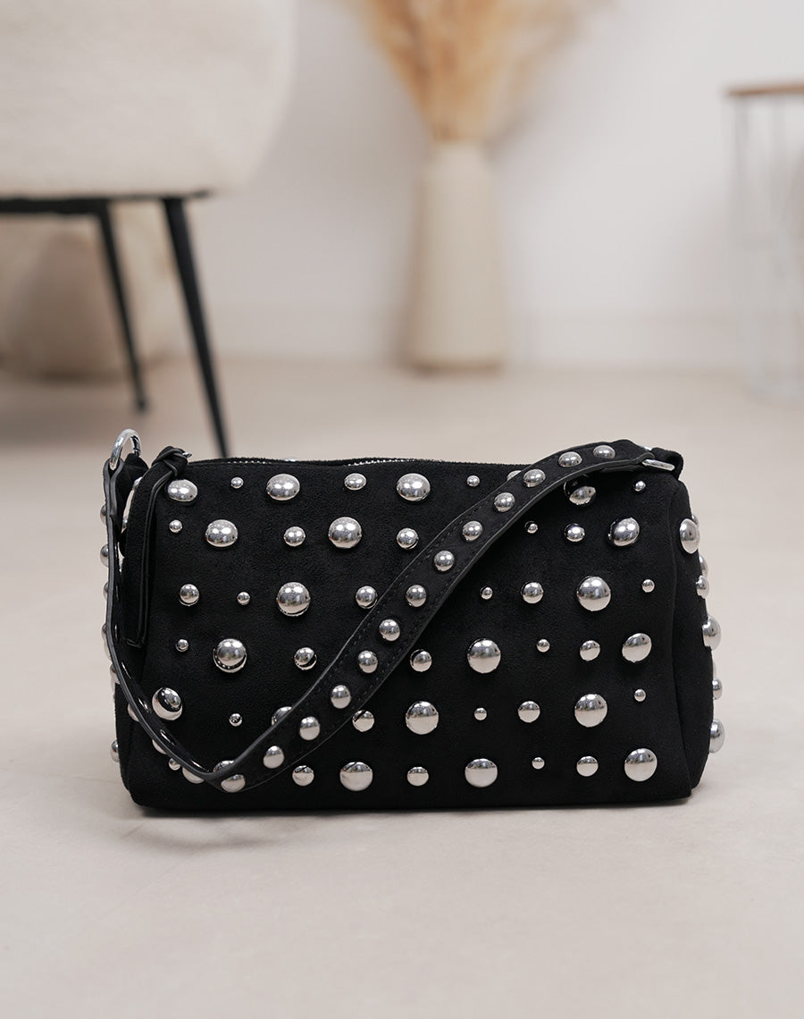 Sac pochette noir en suédine à clous argentés