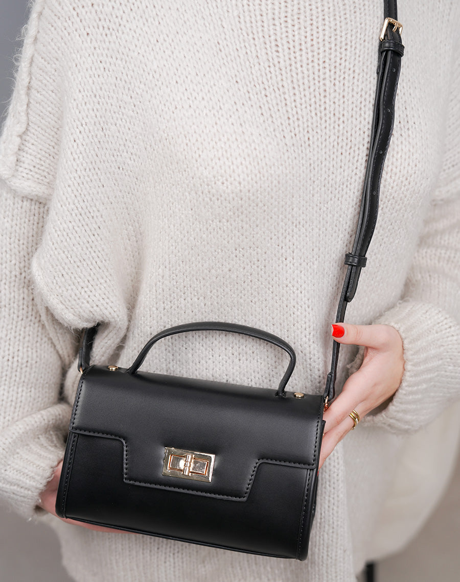 Sac noir structuré avec fermoir doré – Élégance intemporelle