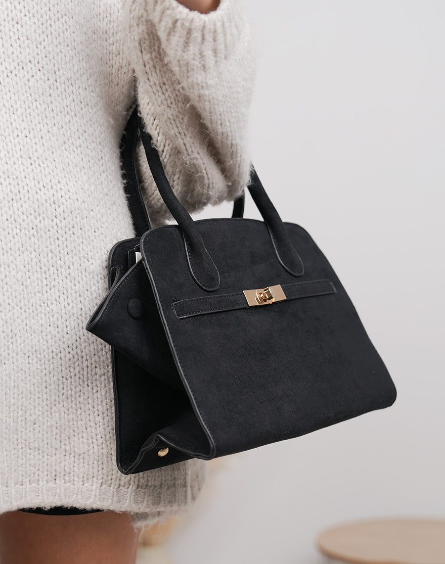 Sac noir en suédine avec détail doré et fermeture zip