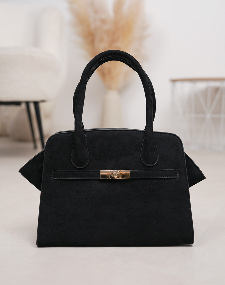 Sac noir en suédine avec détail doré et fermeture zip