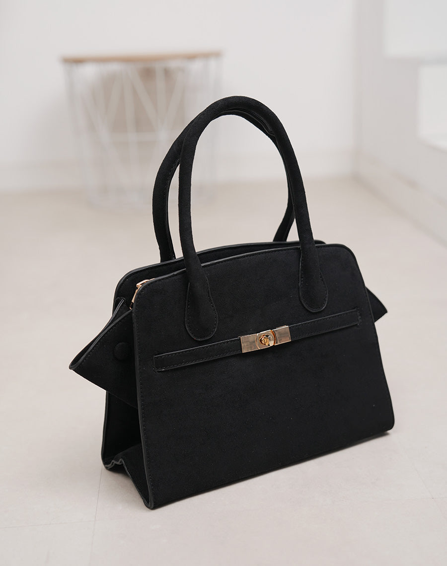 Sac noir en suédine avec détail doré et fermeture zip
