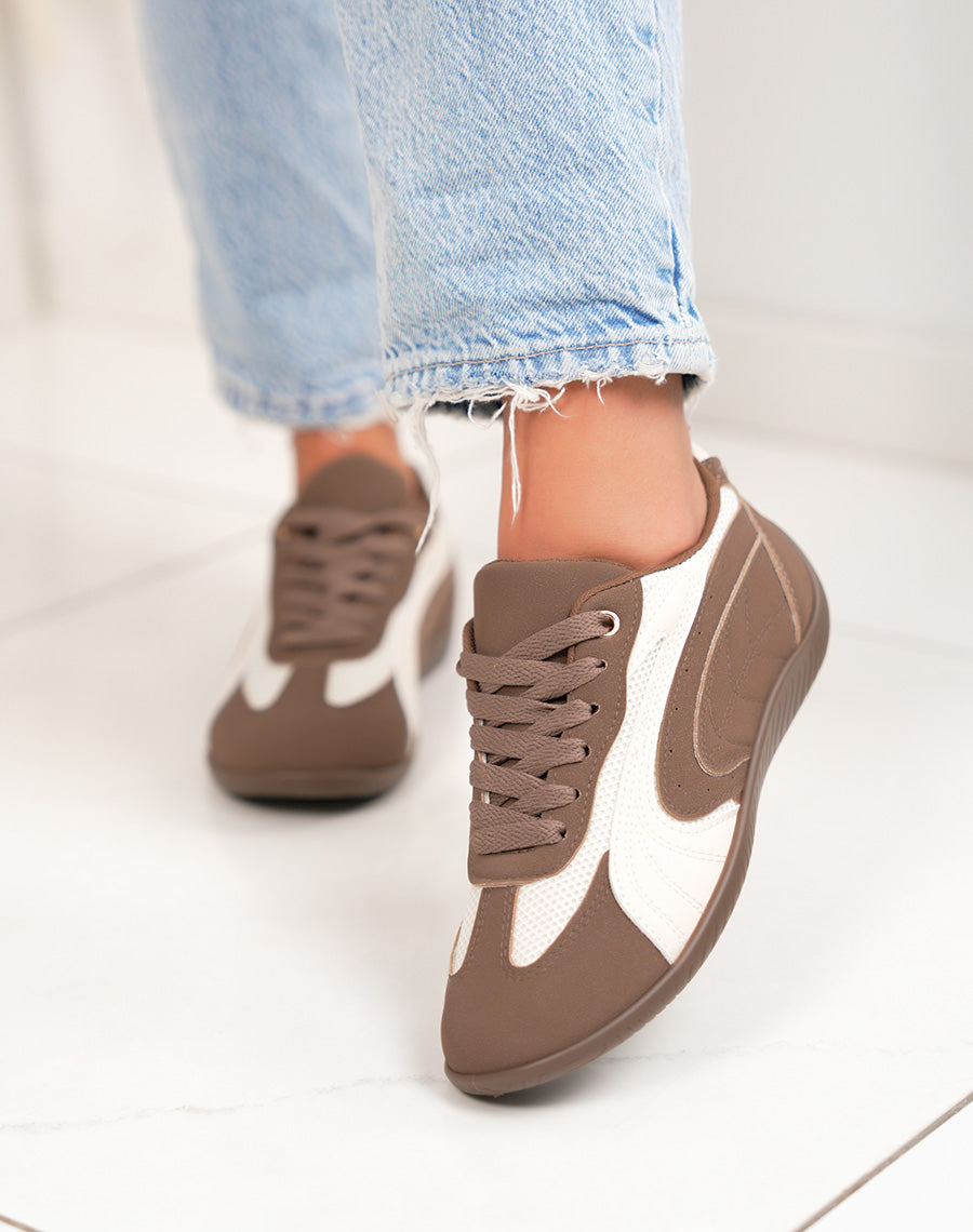 Basket femme marron tendance empiècements beige clair