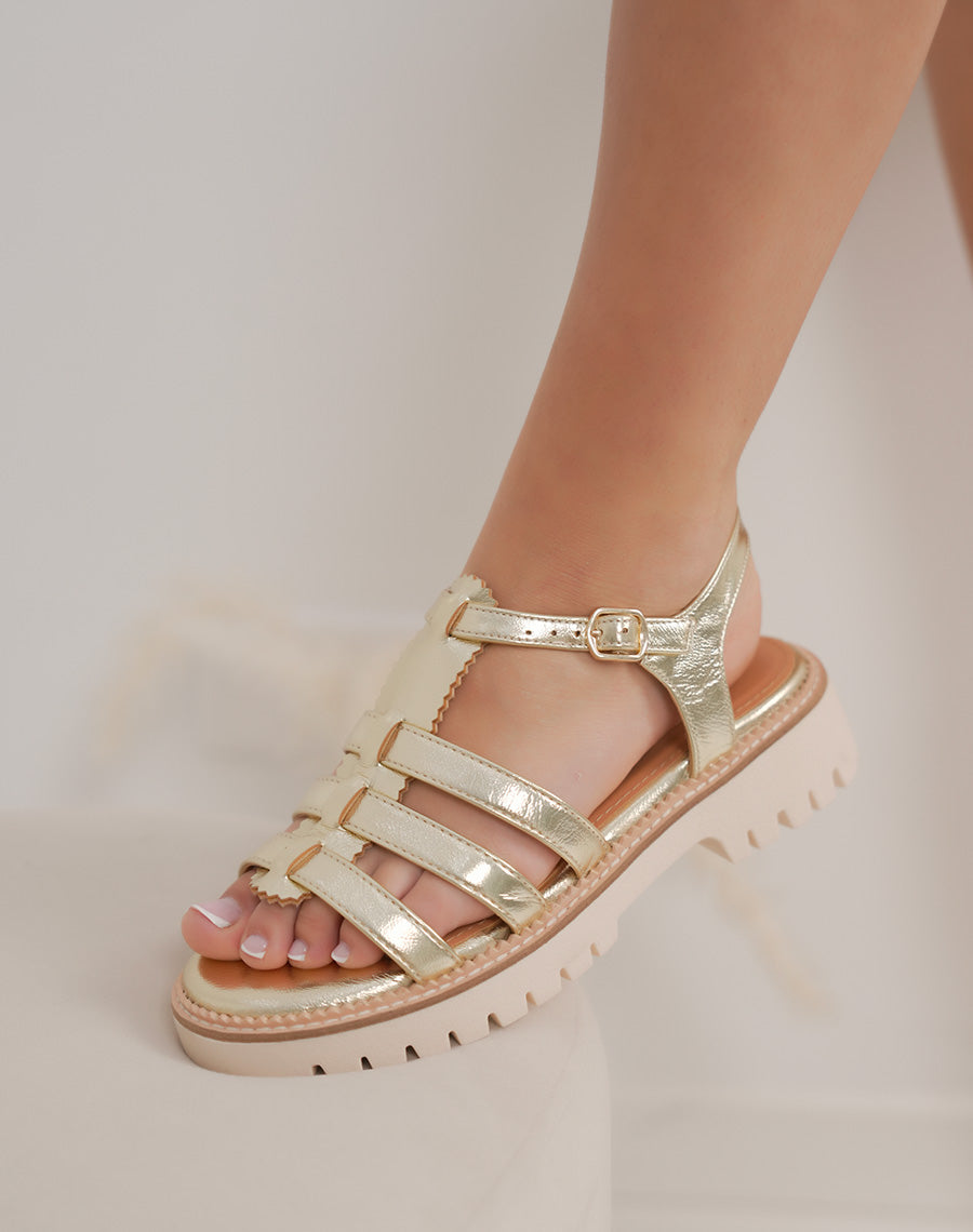 Nu-pieds femme dorés FINDLAY à brides fines avec semelle crantée beige clair