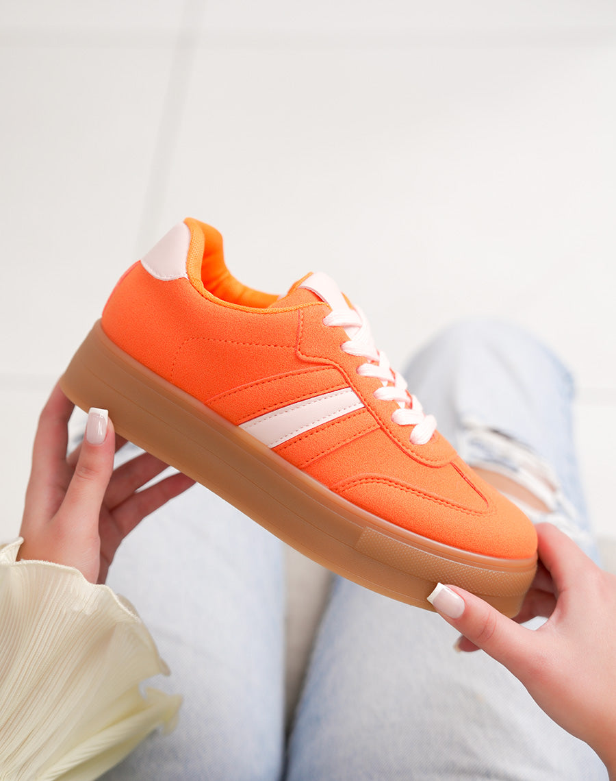 Basket femme orange tendance à plateforme avec empiècements rose clair