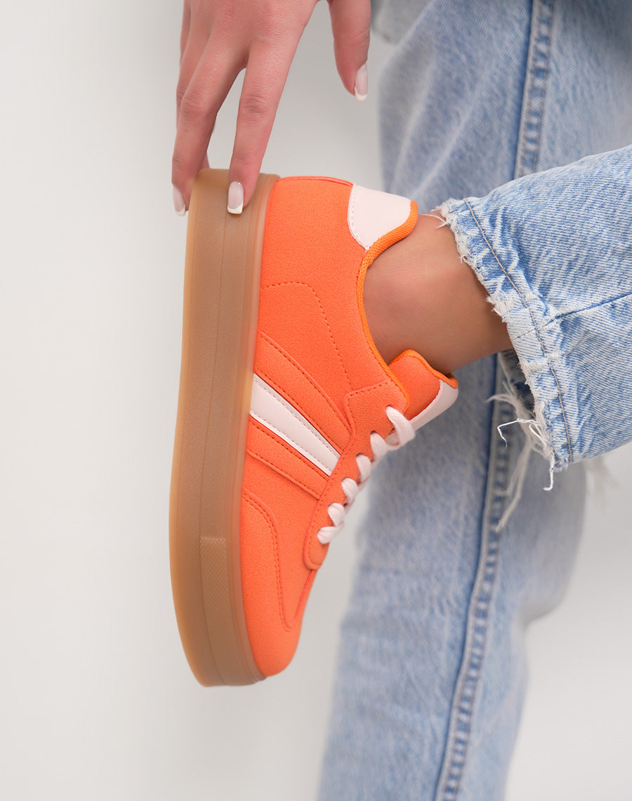 Basket femme orange tendance à plateforme avec empiècements rose clair